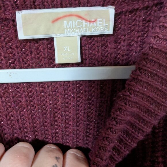 Michael Michael Kors Maroon Sequin Wool Mohair Chunky Knit Mock Neck Sweater XL - Picture 6 of 7